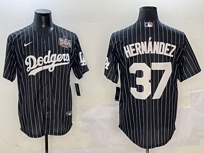 Men Los Angeles Dodgers #37 Hernandez Black Stripe Jointly Name 2025 Nike MLB Jersey style 5->los angeles dodgers->MLB Jersey